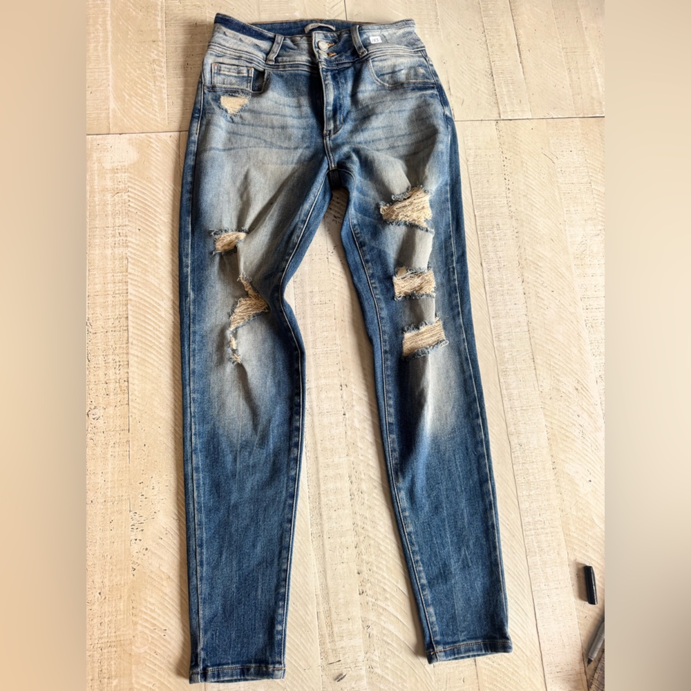 KanCan Women's Distressed Skinny Jeans in Blue